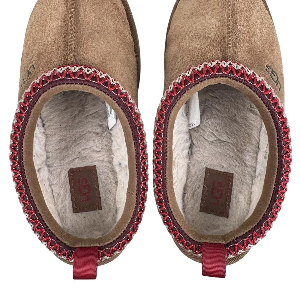 UGG Tasman Slip On Kids Sz 3 Chestnut Suede Sheepskin Casual Clog Slipper
